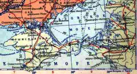 Крымская область  в составе РСФСР. Карта до 1954