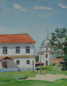 Н.П. Ермакова. Оптина. Внутри монастыря. Акв. 1980