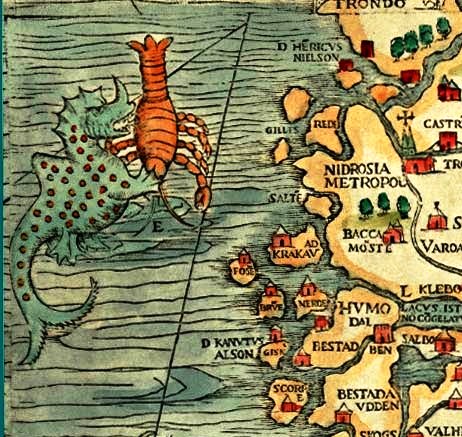 Карта 1539. 65. E-Е. Норвегия. Нидросия. Монстр пожирает омара